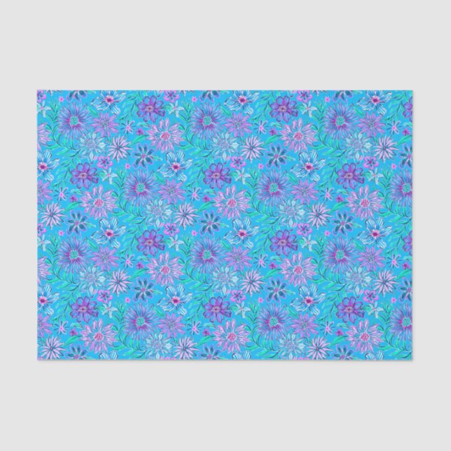 Papel De Seda Palm Beach Preppy Imprimir flores azules (Anverso)
