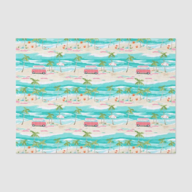 Papel De Seda Palm Beach Tropical Island Beach Surf Van (Anverso)