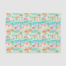 Papel De Seda Palm Beach Tropical Island con tumbonas y sombrill