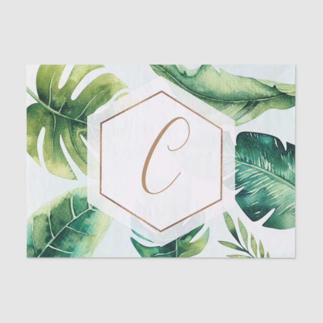 Papel De Seda Palm Leaves Oro Blanco Elegante Verano Tropical (Anverso)