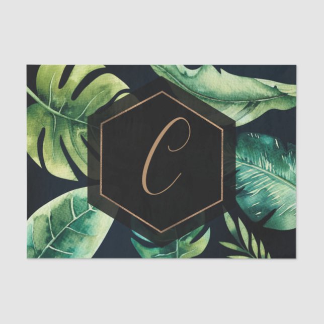 Papel De Seda Palm Leaves Oro Negro Elegante Verano Tropical (Anverso)