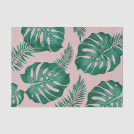 Papel De Seda Palm rosa y verde tropical deja un patrón sin mar