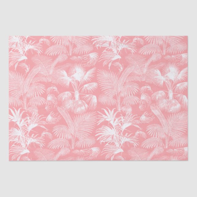 Papel De Seda Palm Trees Tropicales Modernos Blanco Rosa (Anverso)