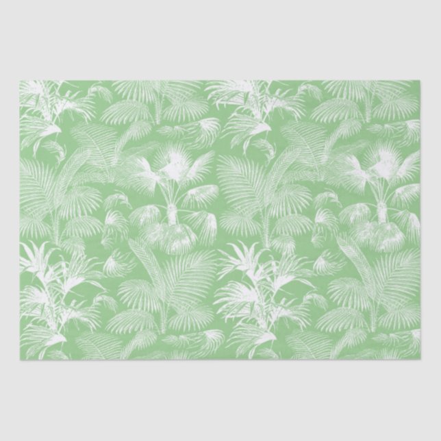 Papel De Seda Palm Trees Tropicales Modernos Verde Sabio Blanco (Anverso)