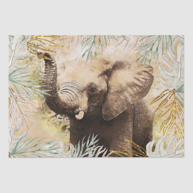 Papel De Seda Palm tropical de oro elefante (Anverso)