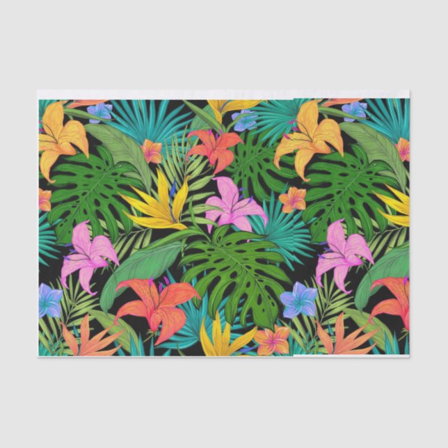 Papel De Seda Palm tropical hawaiana deja flores (Anverso)