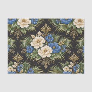 Papel De Seda Palma Floral Azul Tropical