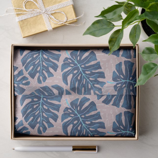 Papel De Seda Palma Tropical Azul Gris (Regalo )