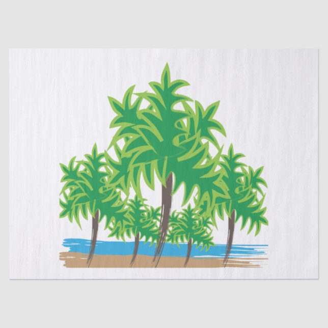 Papel De Seda Palmeras Playa Isla Tropical (Anverso)