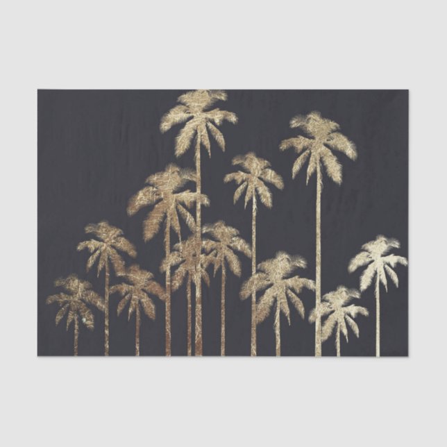 Papel De Seda Palmeras tropicales del oro atractivo en negro (Anverso)