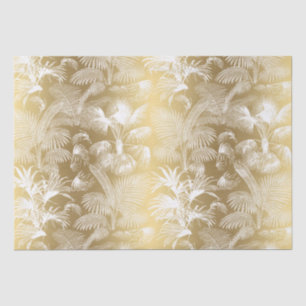 Papel De Seda Palmeras tropicales modernas blancas en oro