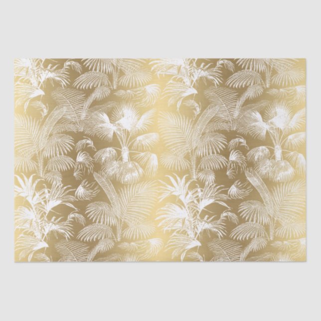 Papel De Seda Palmeras tropicales modernas blancas en oro (Anverso)