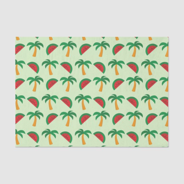 Papel De Seda Palmeras y patrón tropical de sandía (Anverso)