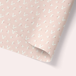 Papel De Seda Palomas de paz. Blanco sobre rosado. Navidades de 