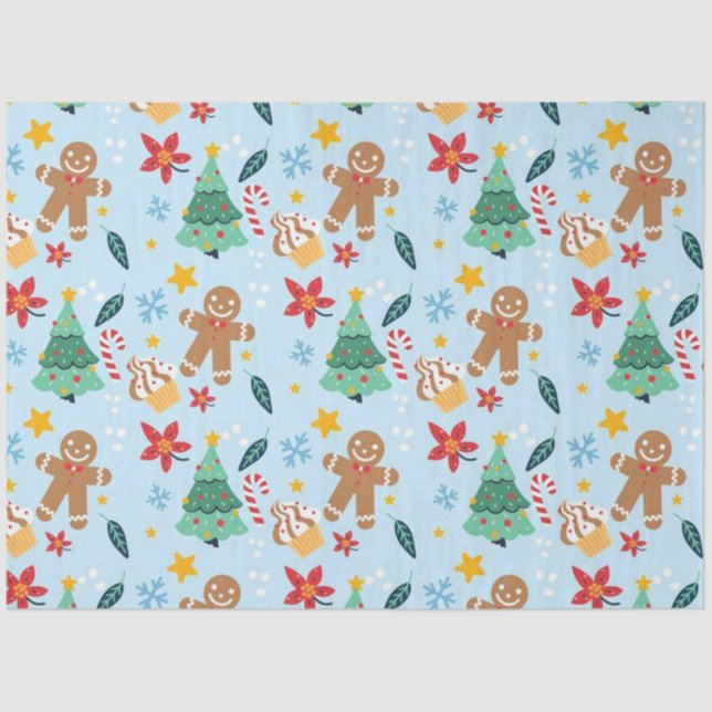 Papel De Seda Pan de jengibre, árboles de Navidad, pasteles (Anverso)