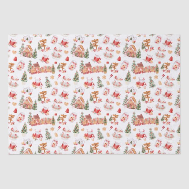 Papel De Seda Pan de Jengibre de Navidad Rojo (Anverso)