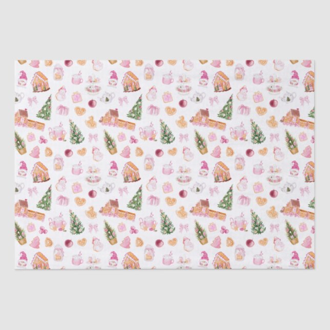 Papel De Seda Pan de Jengibre de Navidad Rosa (Anverso)