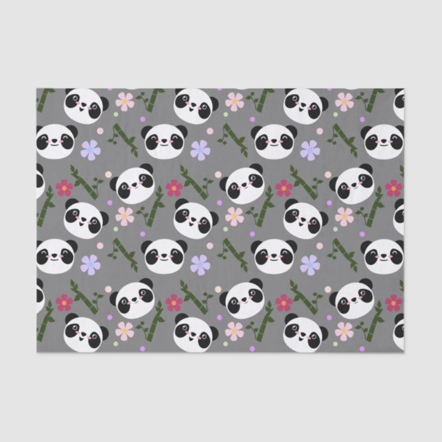 Papel De Seda Panda de Kawaii en gris (Anverso)