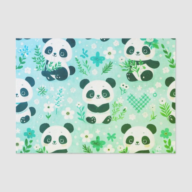 Papel De Seda Panda Patrón de oso Impresión verde (Anverso)
