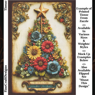 Papel De Seda Panel de árbol de Navidad floral vintage EL2L deco