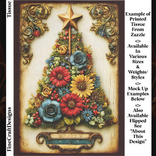 Papel De Seda Panel de árbol de Navidad floral vintage EL2R deco