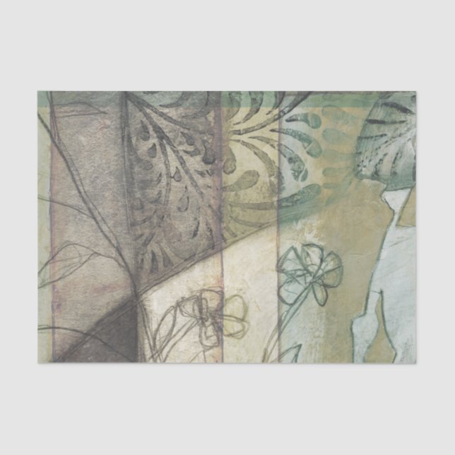 Papel De Seda Panel de jardín con hojas, flores y hierba (Anverso)