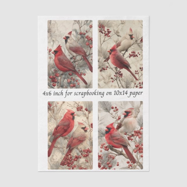 Papel De Seda Paneles Cardenales Decoupage 4x6" y 4 Diseños (Anverso)