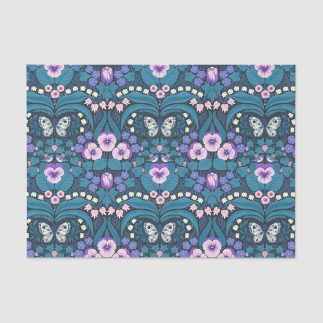 Papel De Seda Pansias, pájaros y mariposas (Anverso)