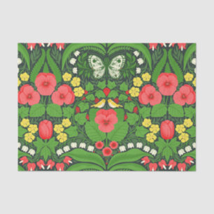 Papel De Seda Pansias rojas, pájaros y mariposas