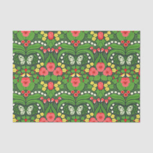 Papel De Seda Pansias rojas, pájaros y mariposas