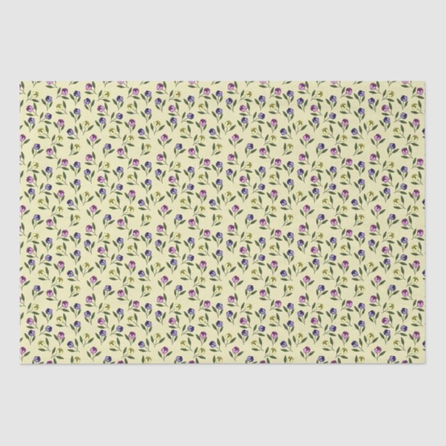 Papel De Seda Pansias rosa morado y amarillo bonito (Anverso)