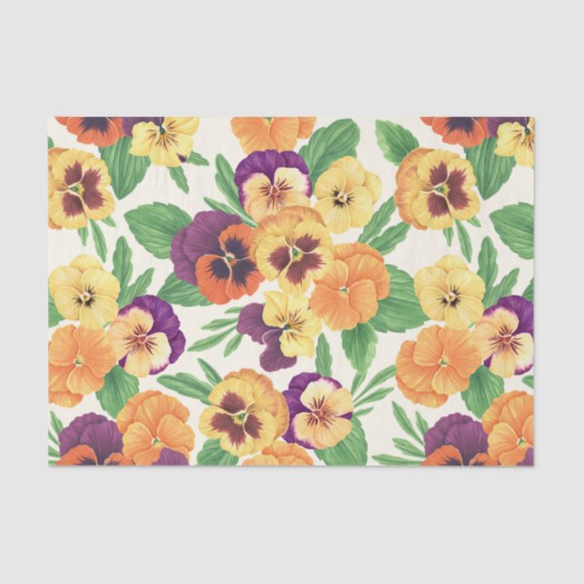 Papel De Seda Pansies en blanco roto (Anverso)