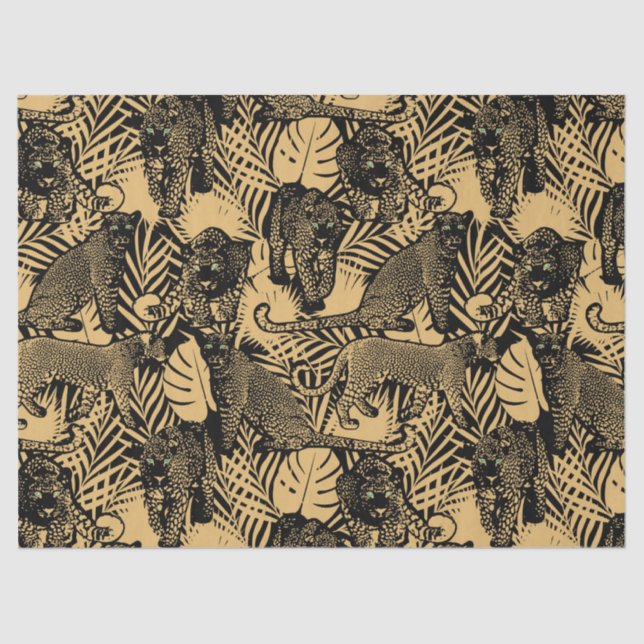 Papel De Seda Pantera exótica / Leopardo negro y oro (Anverso)