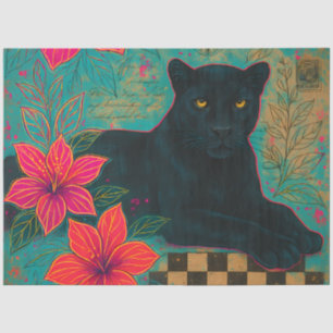 Papel De Seda Pantera negra con flores tropicales   Gótico