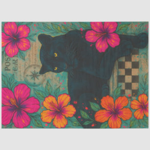 Papel De Seda Pantera negra con Hibiscus - Gótico tropical