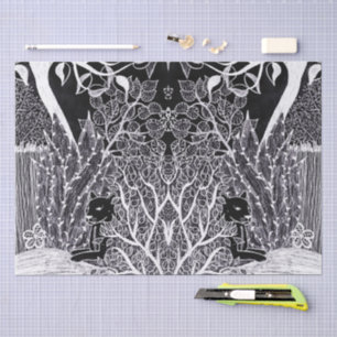 Papel De Seda Pantera negra en la selva - dibujo a lápiz 