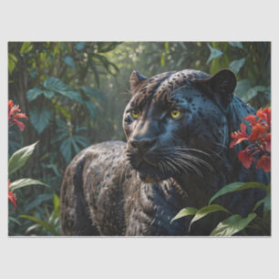 Papel De Seda Pantera negra - Jaguar en flores rojas de la jungl