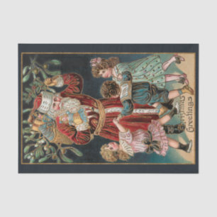 Papel De Seda Papá Navidad con niños bailando y mistletoe