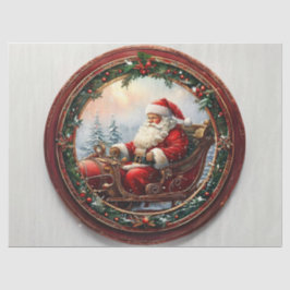 Papel De Seda Papá Noel Antiguo en Marco Decorativo Decoupage 