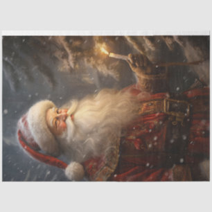 Papel De Seda Papá Noel de la época con velas brillantes en el b
