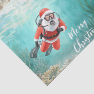 Papel De Seda Papá Noel de Navidad buceando con tortuga