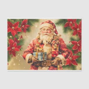 Papel De Seda Papá Noel de Navidad con Poinsettia