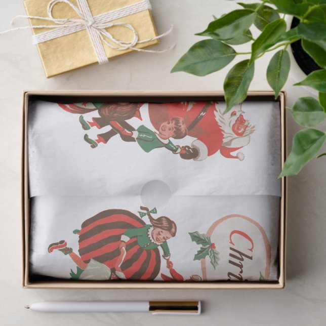 Papel De Seda Papá Noel de Navidad y niños bailando (Regalo )