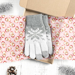 Papel De Seda Papá Noel Navidad Acuarela Vintage Rosa