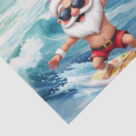Papel De Seda Papá Noel surfista en una gran ola en Hawái