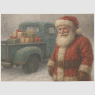 Papel De Seda Papá Noel Vintage con Camión Decoupage Navidad