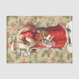 Papel De Seda Papá Noel vintage con juguetes y árbol de Navidad