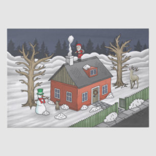 Papel De Seda Papá Noel y la pequeña casa roja