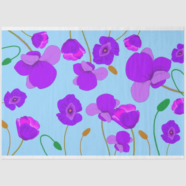 Papel De Seda Papaver Poppy Lilac sobre fondo pálido-azul (Anverso)