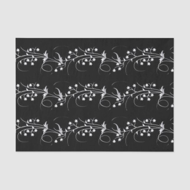 Papel De Seda Papel seda floral blanco negro elegante (Anverso)